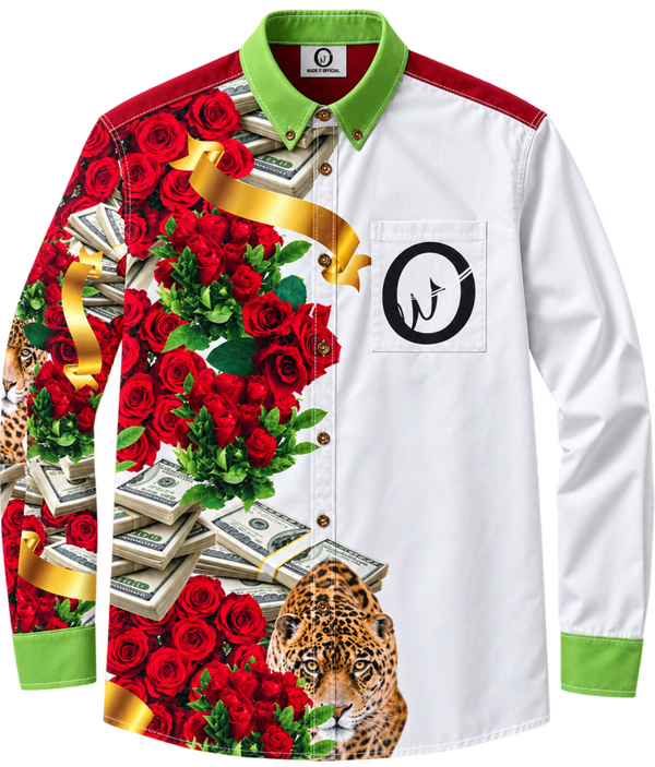 Official Wear 'Flowers and Money' Casual Lapel Long Sleeve Shirt