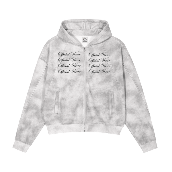 Official Wear 'Original OW' Dirty Washed Boxy Zip-up Fleece Hoodie