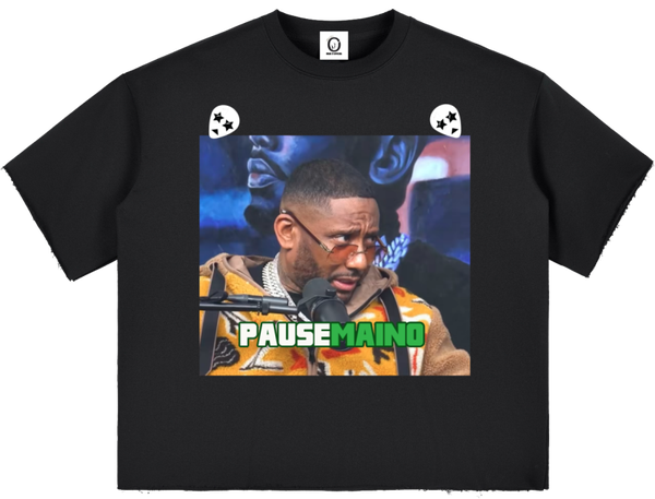 Official Wear 'Pause Maino' Boxy Half-Sleeve Raw-Edge T-Shirt