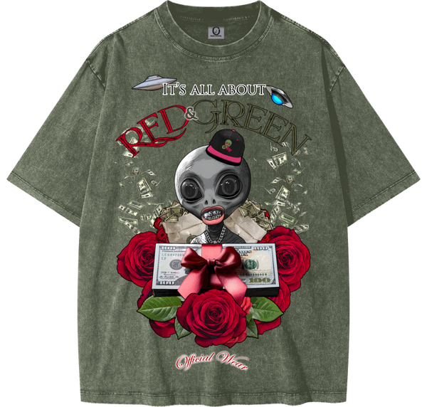 Official Wear "Flowers and Money" Unisex Heavyweight Oversized Snow Wash T-shirt