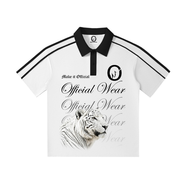 Official Wear 'King Tiger' Unisex Contrast Collar Short-Sleeve Polo Shirt