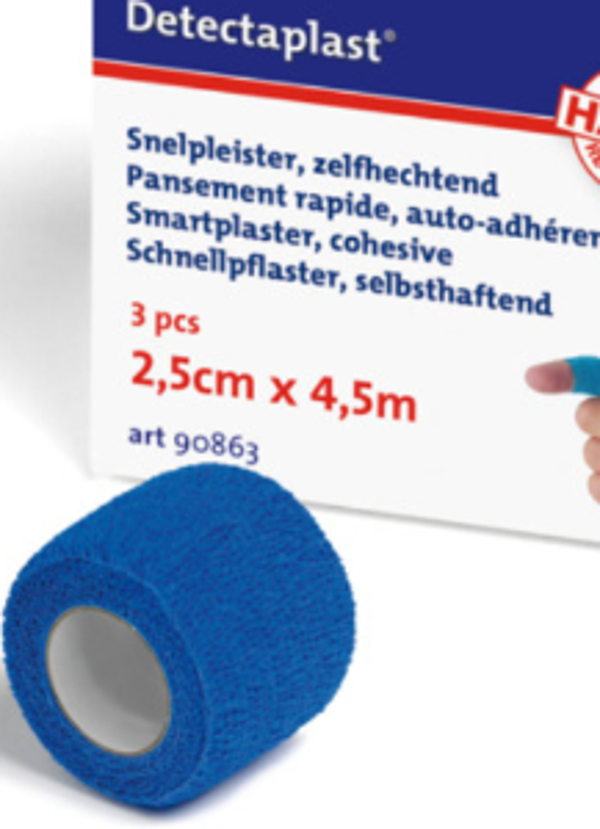 Zelfklevend pleister verband - (3stuks) 4,5m x 2,5cm - blauw HACCP