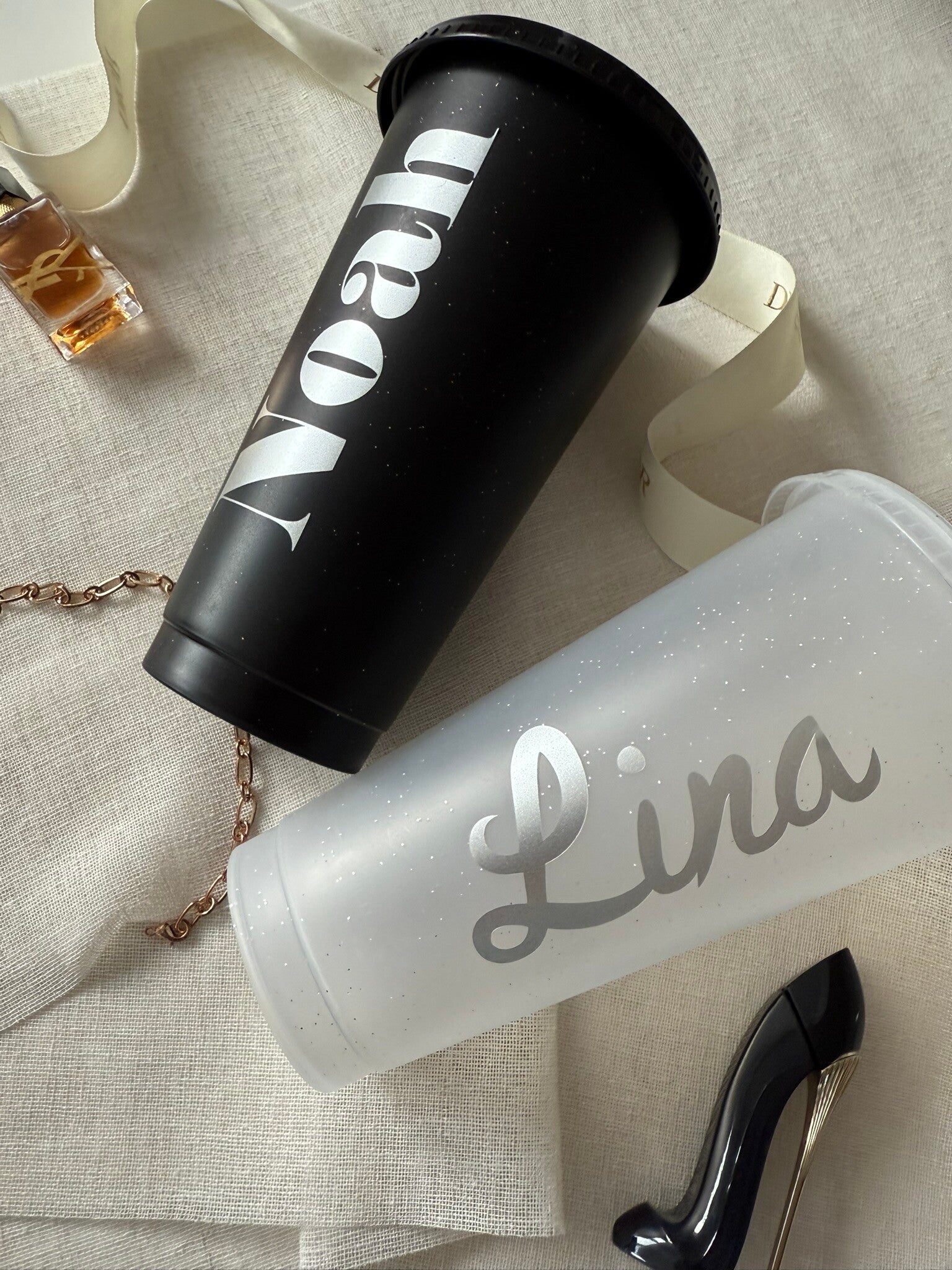 Personalized Cup with Name Plastic mug with lid and straw Becher mit Deckel und Strohhalm