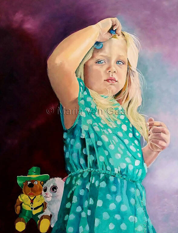 Portret, meisje, oilieverf, kunst