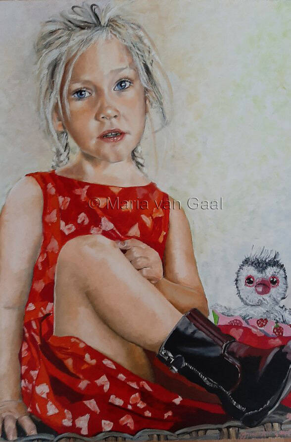 Portret, meisje, olieverf, kunst