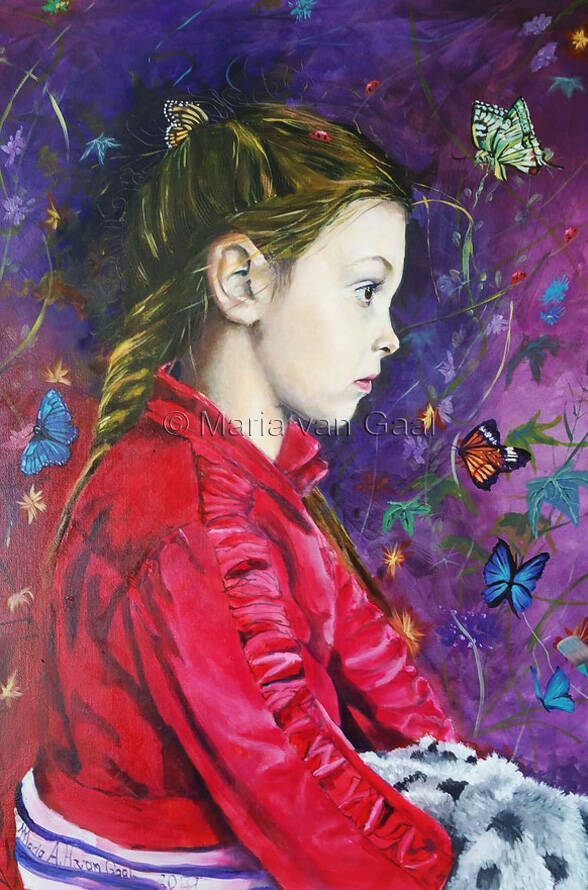 Portret, meisje, olieverf, kunst