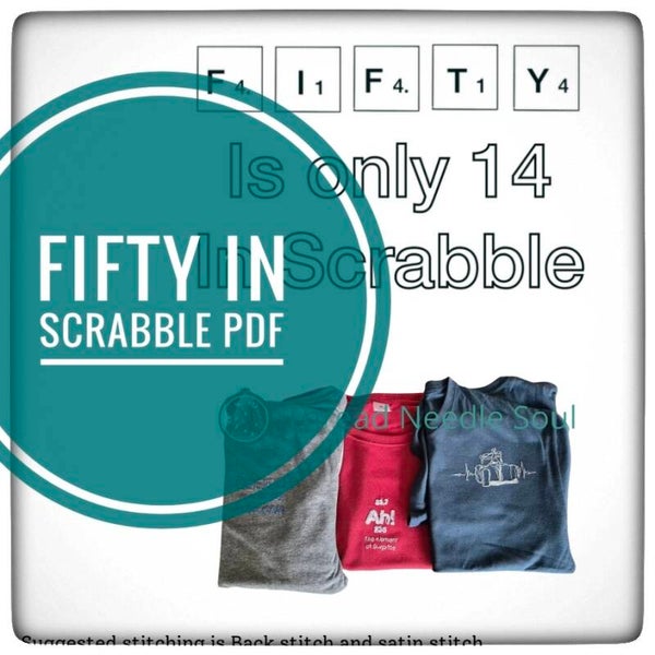 Fifty In Scrabble Embroidery Template PDF