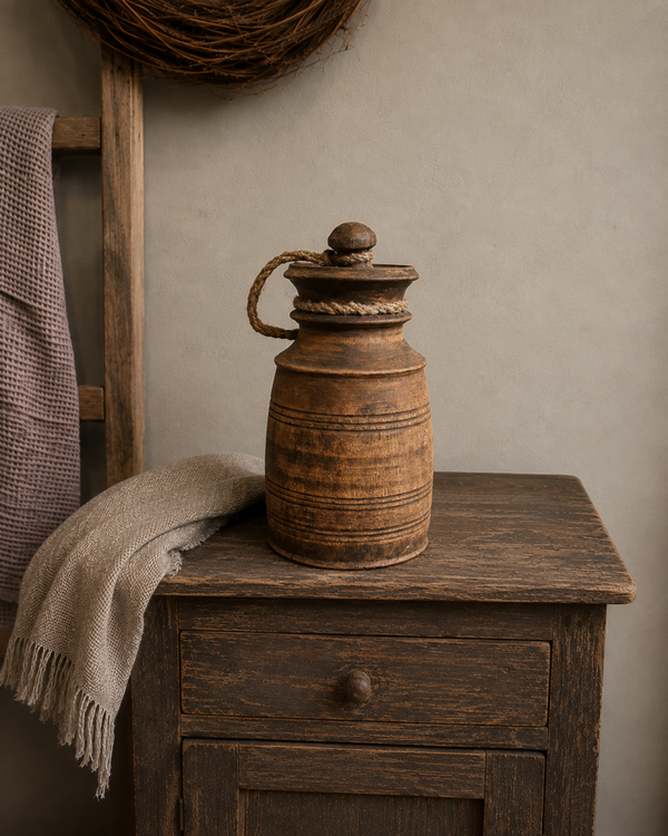 D1 oude Nepalese pot met deksel - 20x10 cm