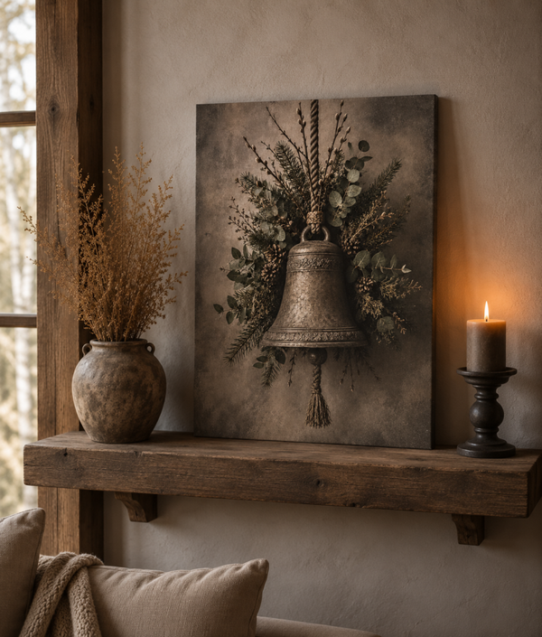 Houten paneel kerst bel 30x40cm