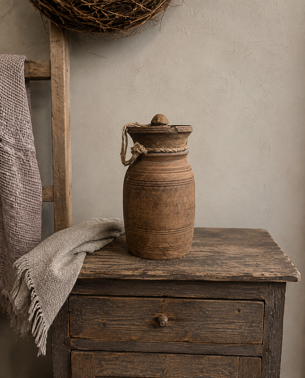 C2 oude Nepalese pot met deksel - 23x12cm
