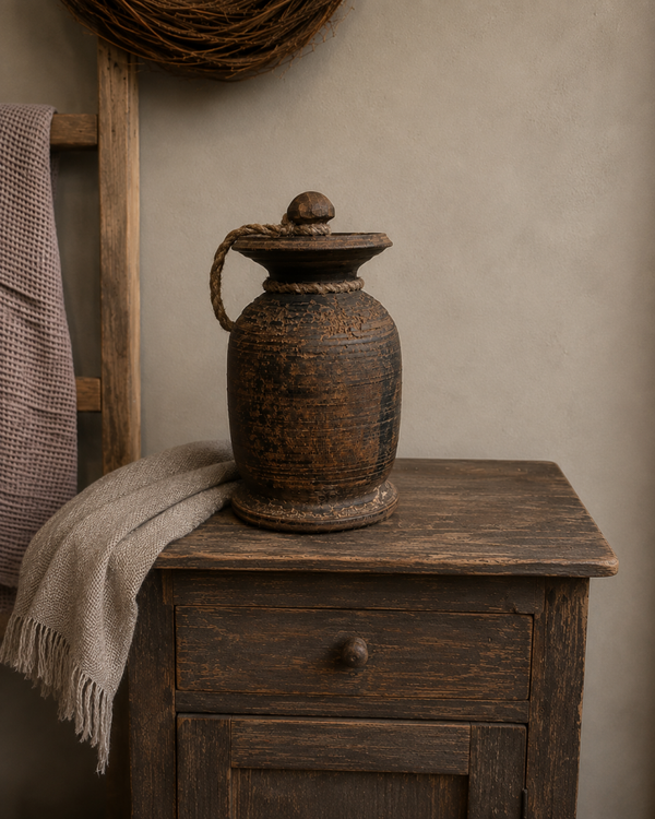 D2’ oude Nepalese pot met deksel - 20x10cm