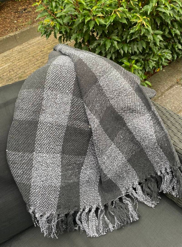 Plaid, recycled cotton, zwart/grijs