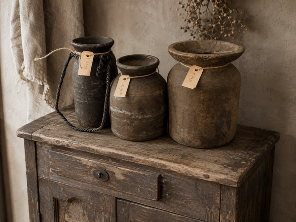 Oude houten Nepalese potten