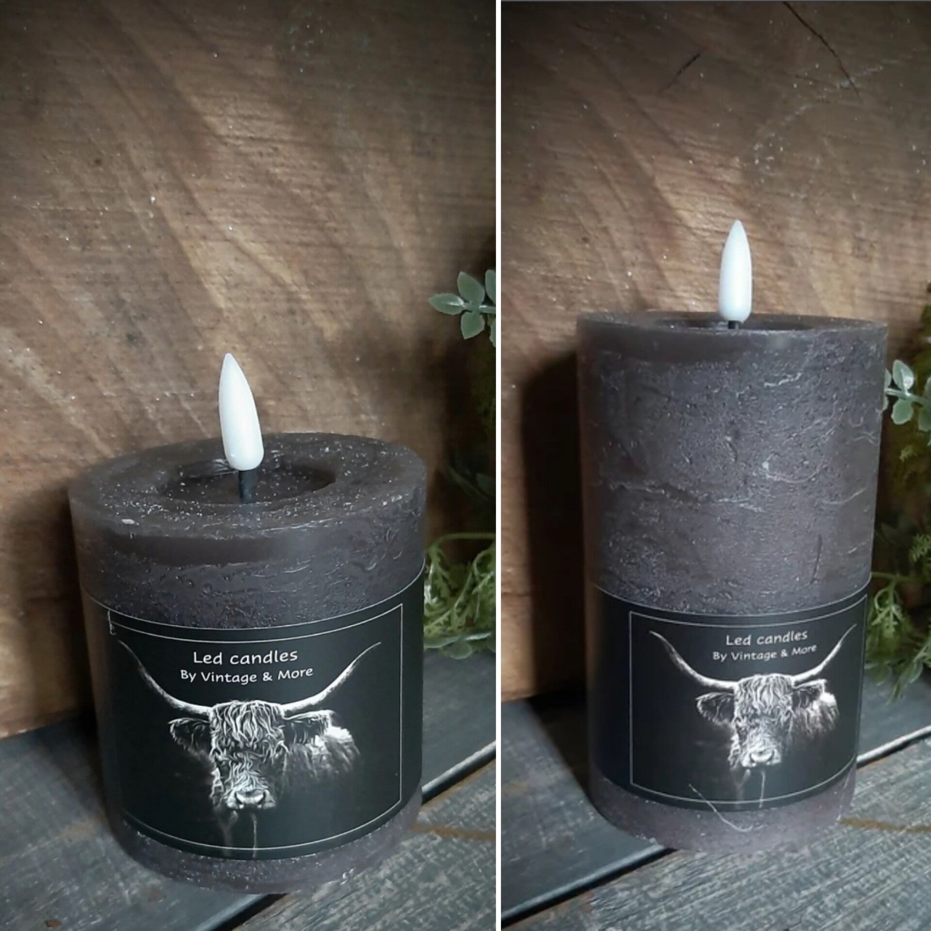 Led stompkaars donker taupe 8cm & 12,5cm