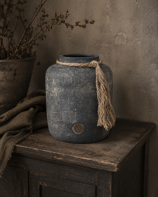 Brynxz bottle oval with rope - Ancient clay