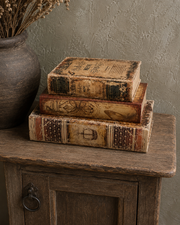 (Nep) oud opberg boek - menu beige - 15cm