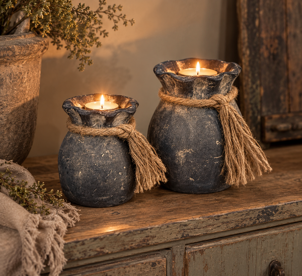 Brynxz tealightcup bag with rope - ancient clay - 2 maten