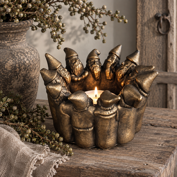 Brynxz tealightcup with crowdy Santa Clauses - Maj Gold