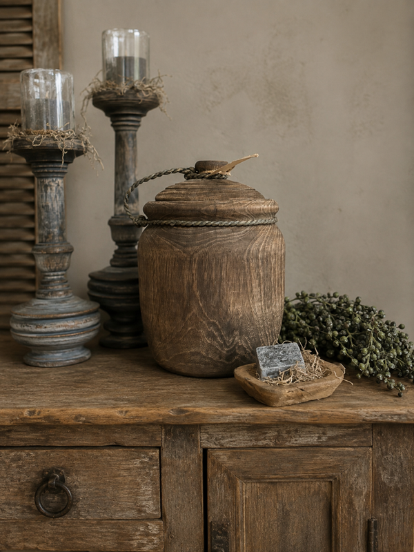 Houten pot met deksel