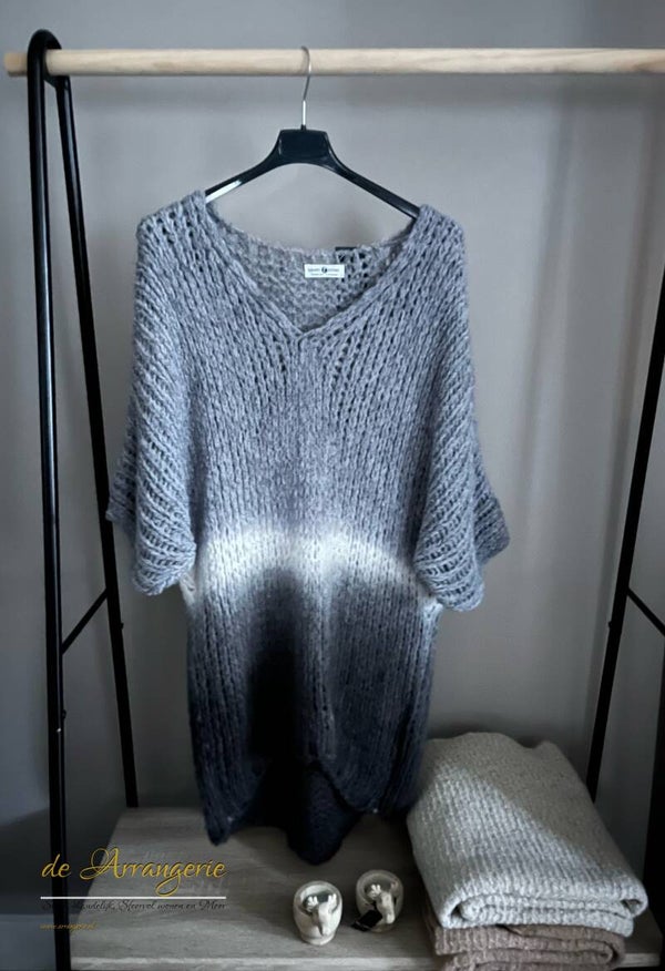 two tone trui met 3 kwart mouw