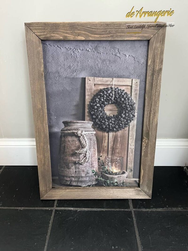 Wanddoek met lijst 46x66 cm pot/krans