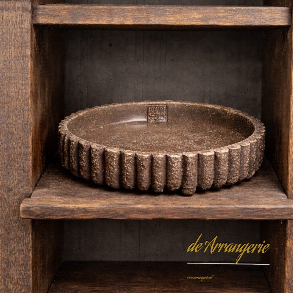 PTMD Morganne tray D35cm, bruin & ribbel