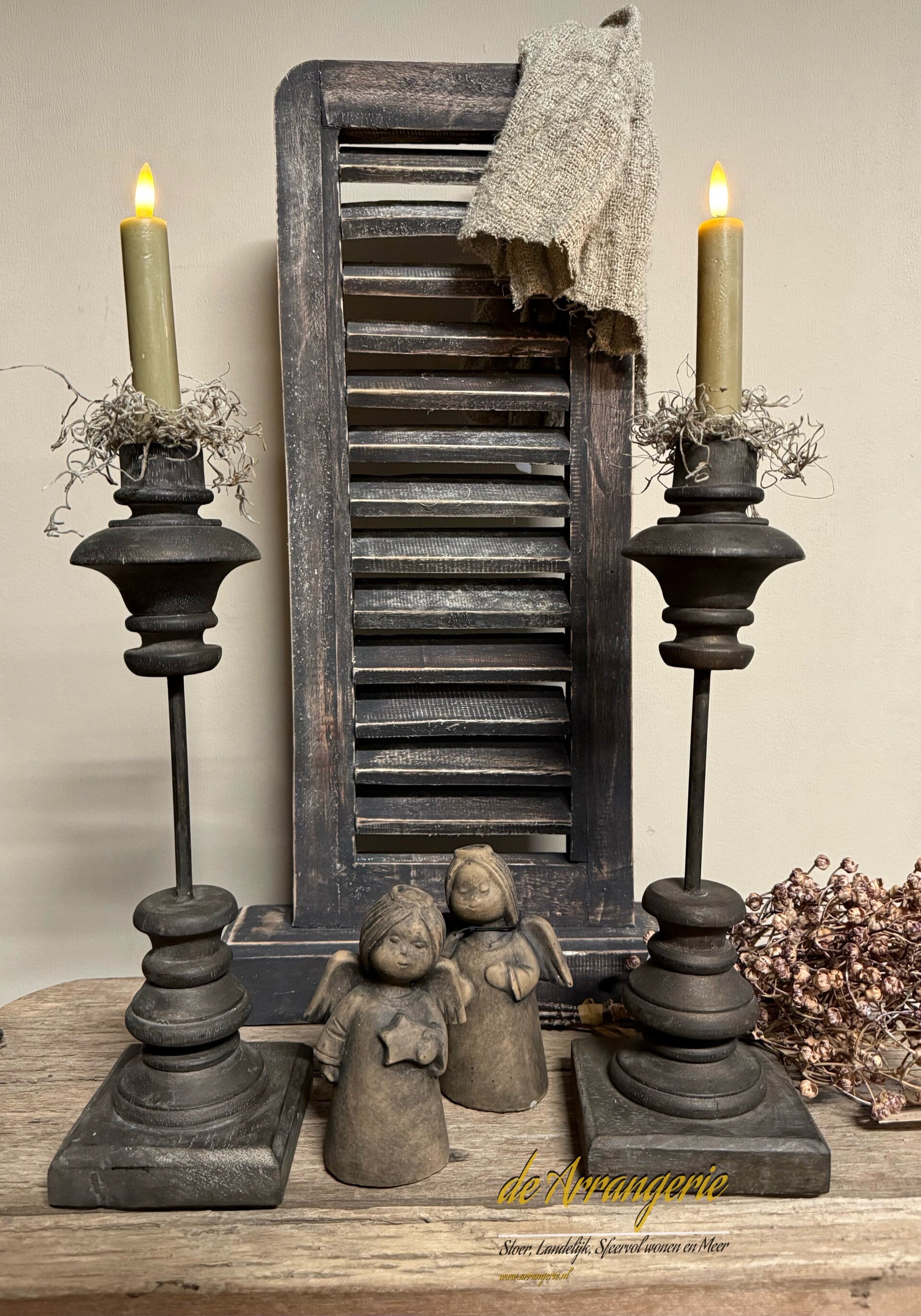 Houten ornament kandelaar A101 - grijs of bruin tint