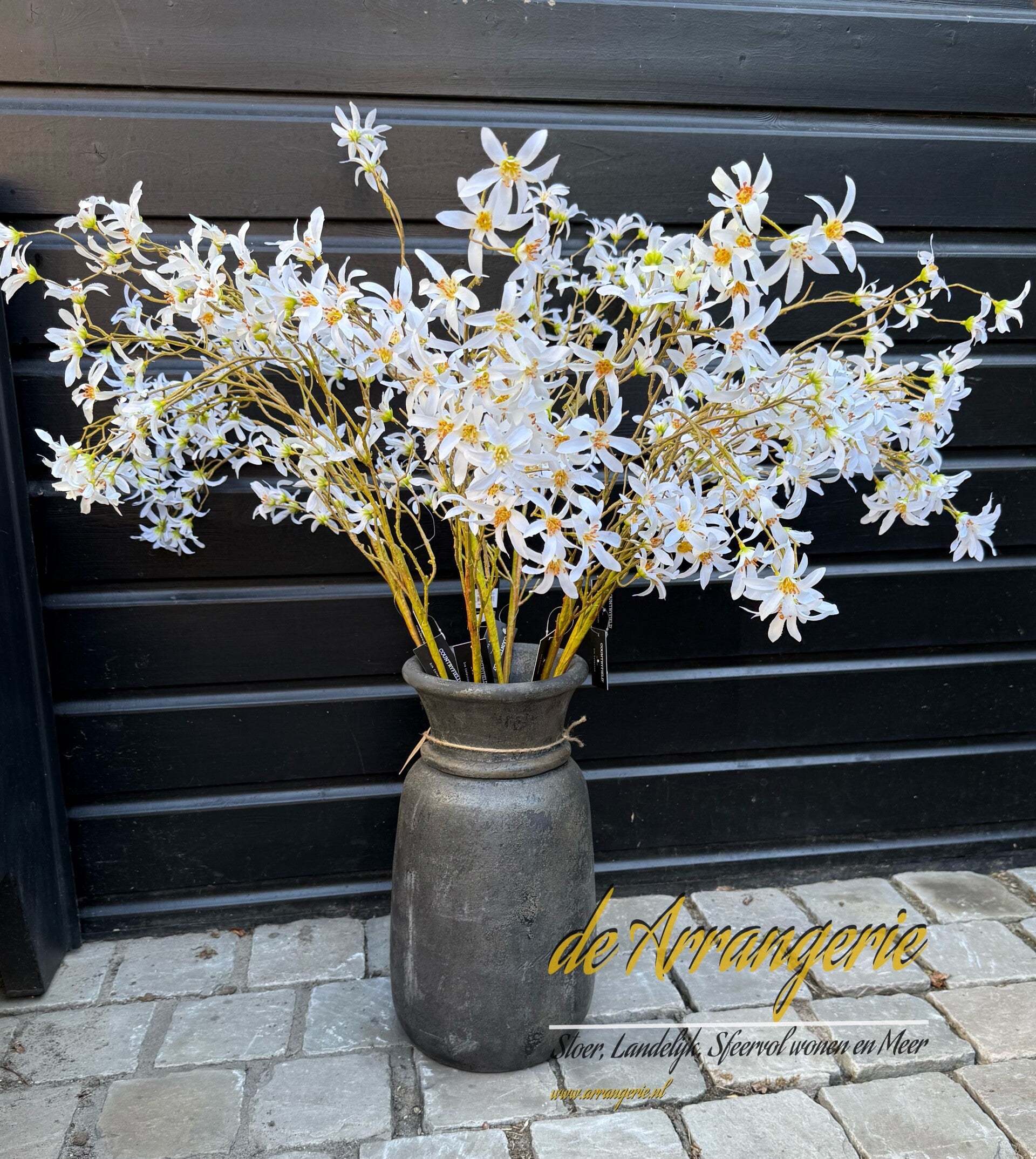 Kunst tak met witte wilde bloemen - 100cm