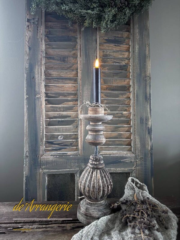 Houten ornament kandelaar met bol