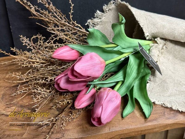 Bosje tulpen, 5 stelen, 30cm, donker oud roze
