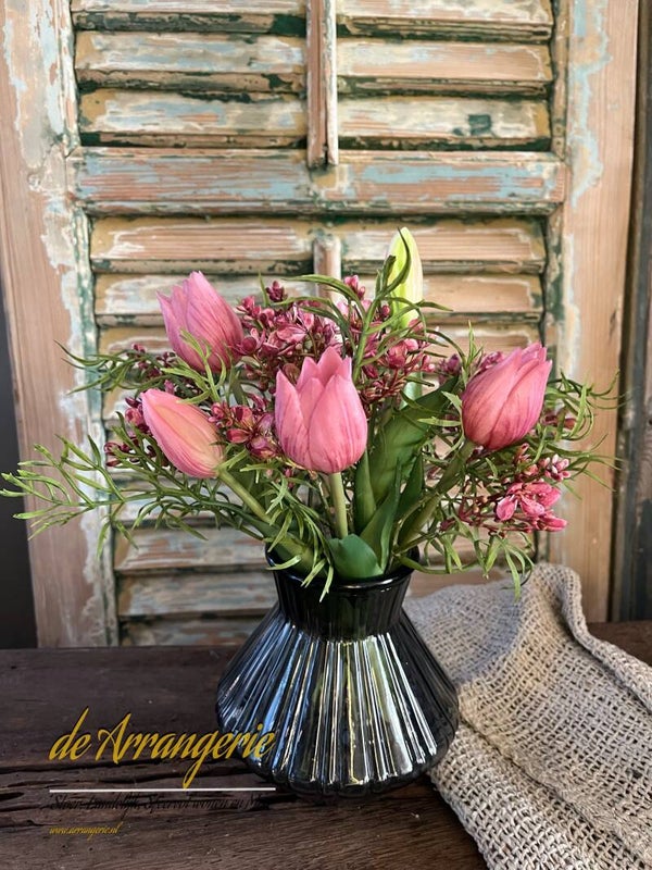 SET Vaasje met tulpen boeketje in  mauve