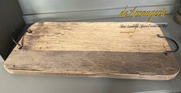Tray van oud railway hout met metalen grepen (C)