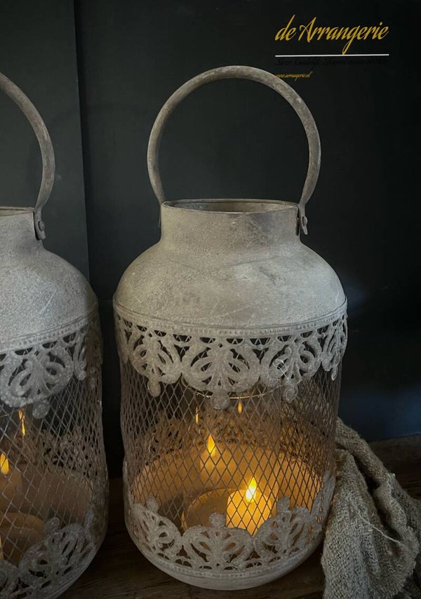 Windlicht met inzet glas - antique grey/brown