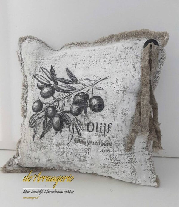 Shabby kalk sierkussentje - olijf