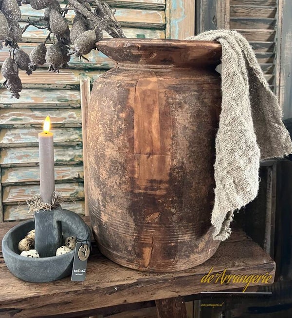 Oude houten Nepalese pot XL 36x24cm