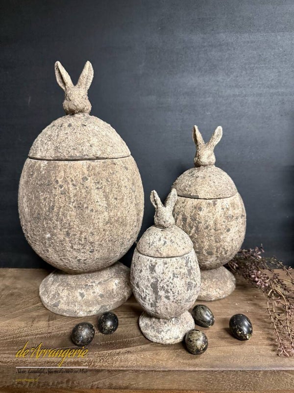 Ei vorm pot met haas deksel - in 3 maten