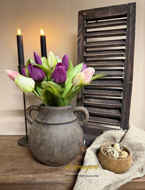 Tulpen, 7 stelen, 30cm, mix paars/roze tinten en wit