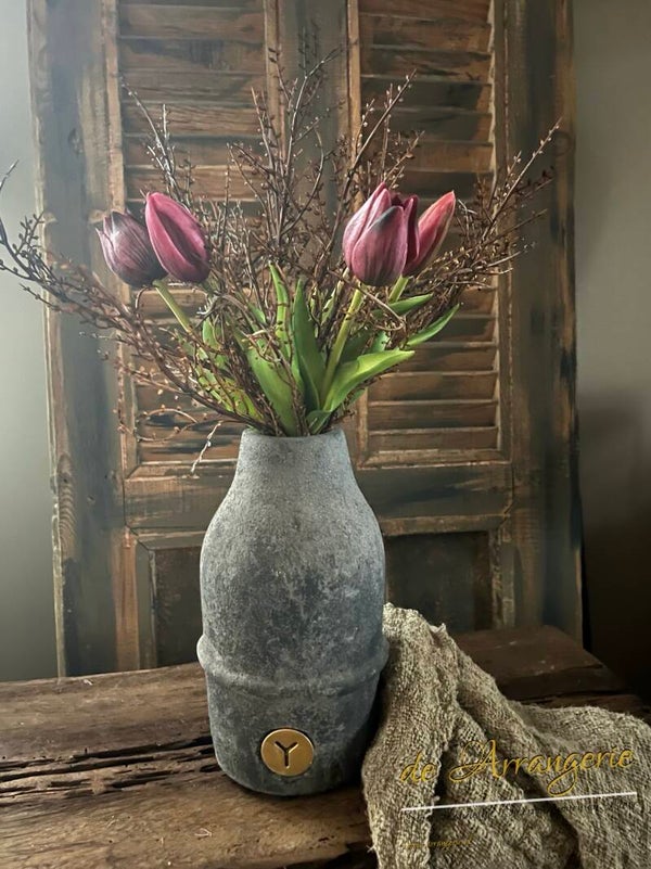 Brynxz vaas antraciet met tulpen boeket