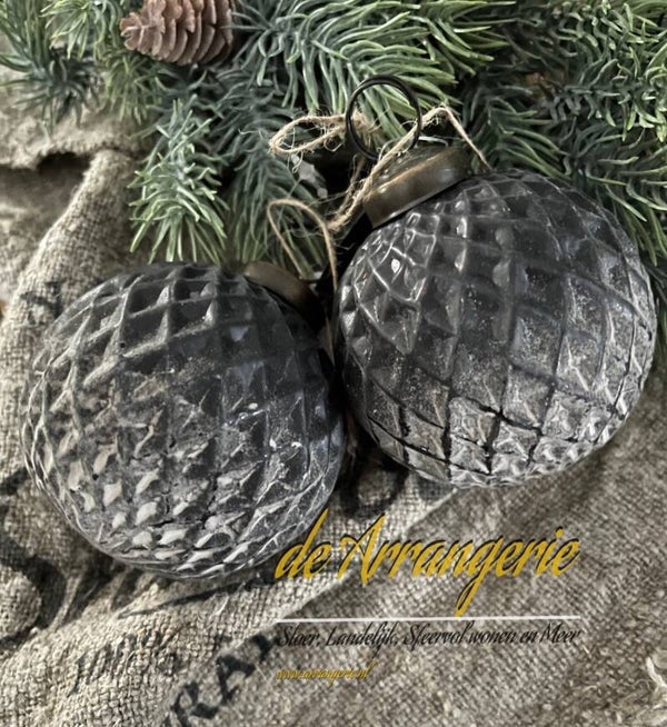 Kerstbal sober zwart/grijs