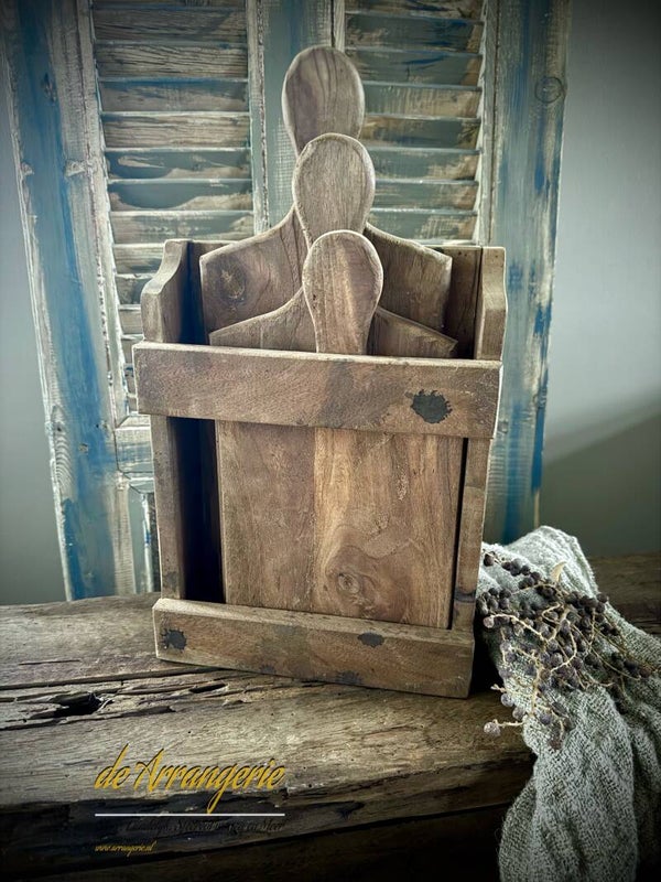 Houten houder met 3 brood planken (set)