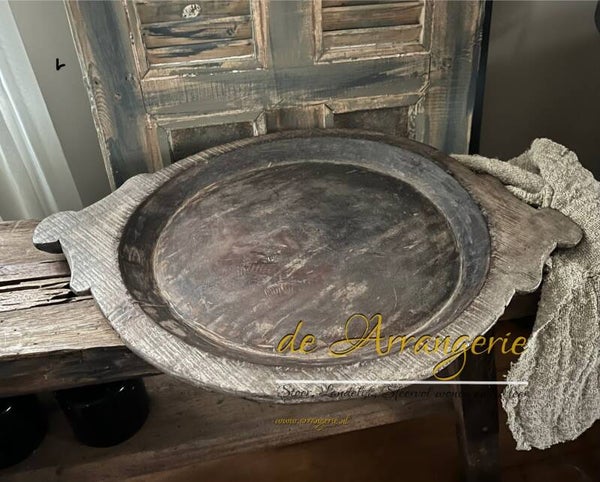 Oude houten chapati schaal 60 x 44cm E.