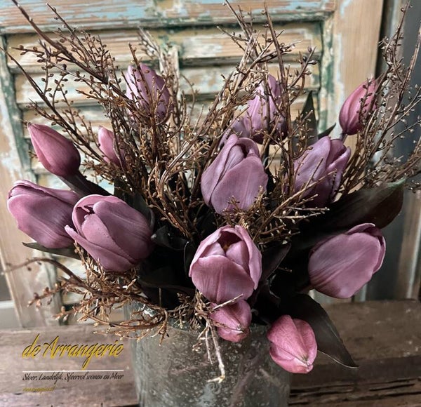 Bosje tulpen, 5 stelen,(donker), 30 cm,  donker roze