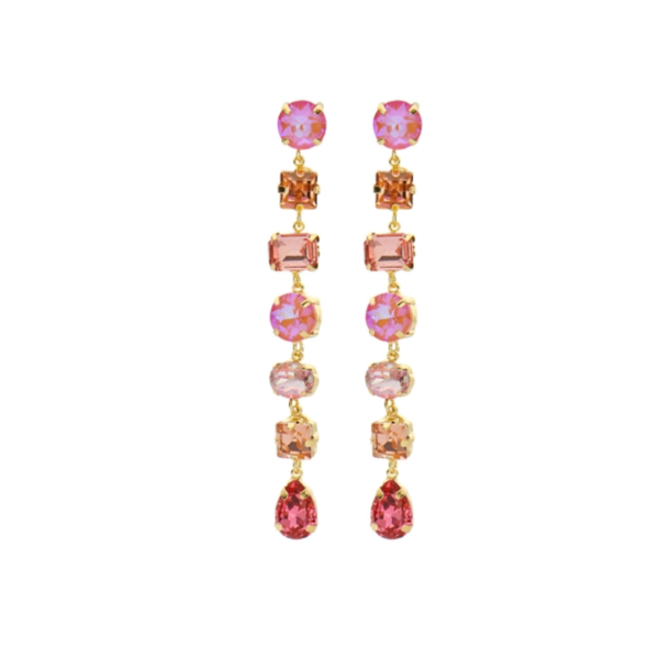 BIBA lange crystal boho oorbellen- roze