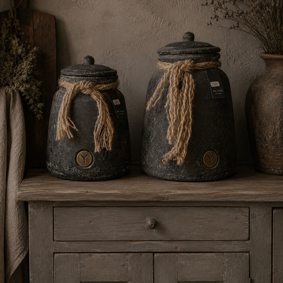 Brynxz pot and top with rope - basalt M & L
