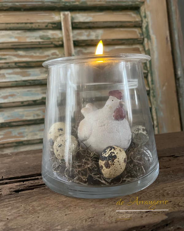 SET windlicht met kip en waxine