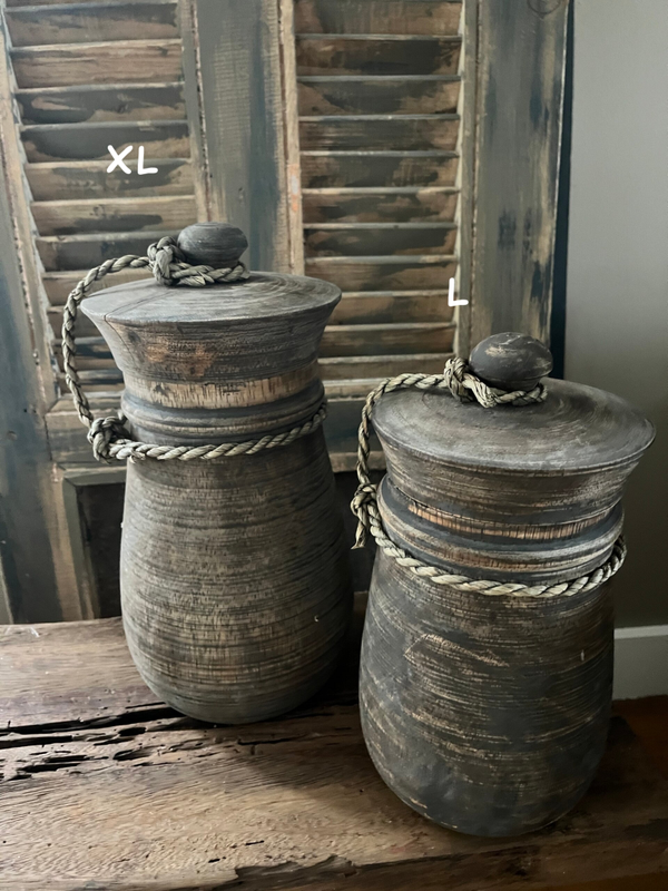 Houten potten met deksel | donker bruin S-M-L-XL