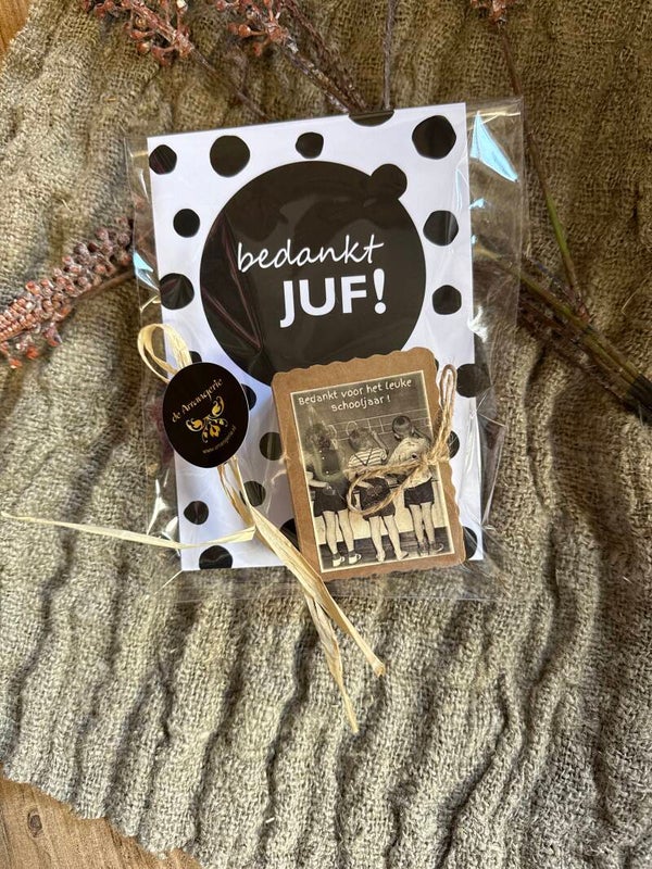 Kaart met zeepdoosje bedankt juf