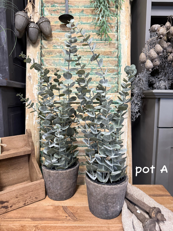 Kunst eucalyptus in vintage grey pot