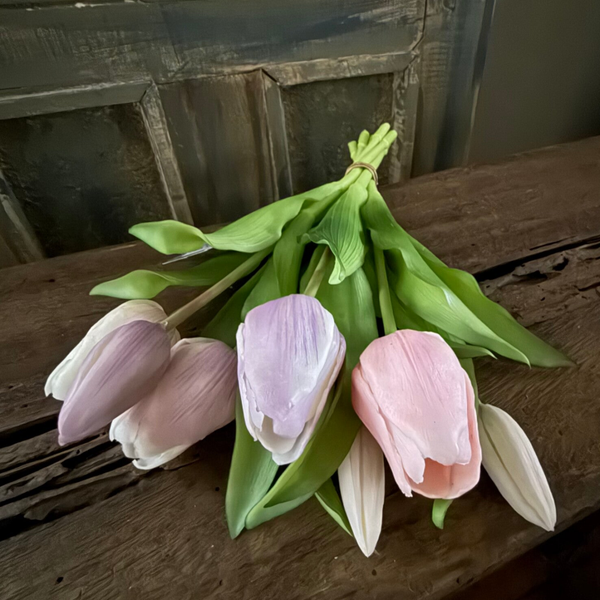 Tulpen, 7 stelen, 30cm,  mix pastel roze tinten