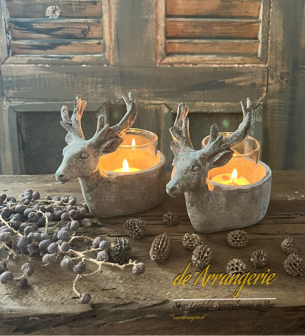 Waxinehouder hert in 2 maten